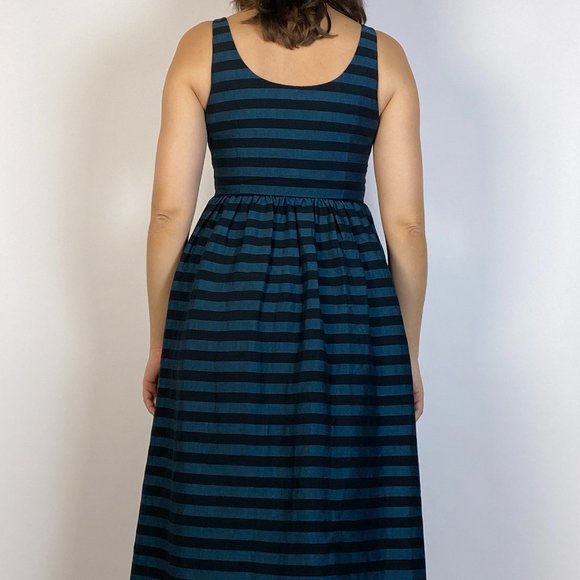 MARA HOFFMAN Designer Blue & Black Striped Scoop Neck Full Skirt Midi Dress! S - Picture 8 of 8
